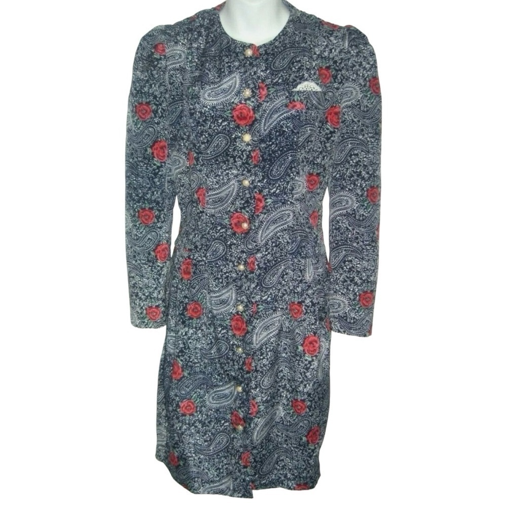Vintage Petite Jazz Dress Duster Floral Pearl Buttons Paisley Boho Cottagecore